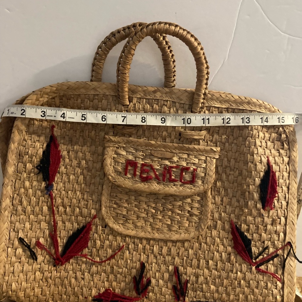 Handwoven Straw Bag with Red and Black Embroidery - Picture 11 of 15